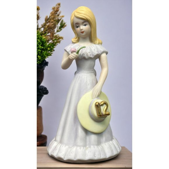 Growing Up Birthday Girls Age 12 Porcelain Blonde Figurine 1981 Enesco - Picture 1 of 7